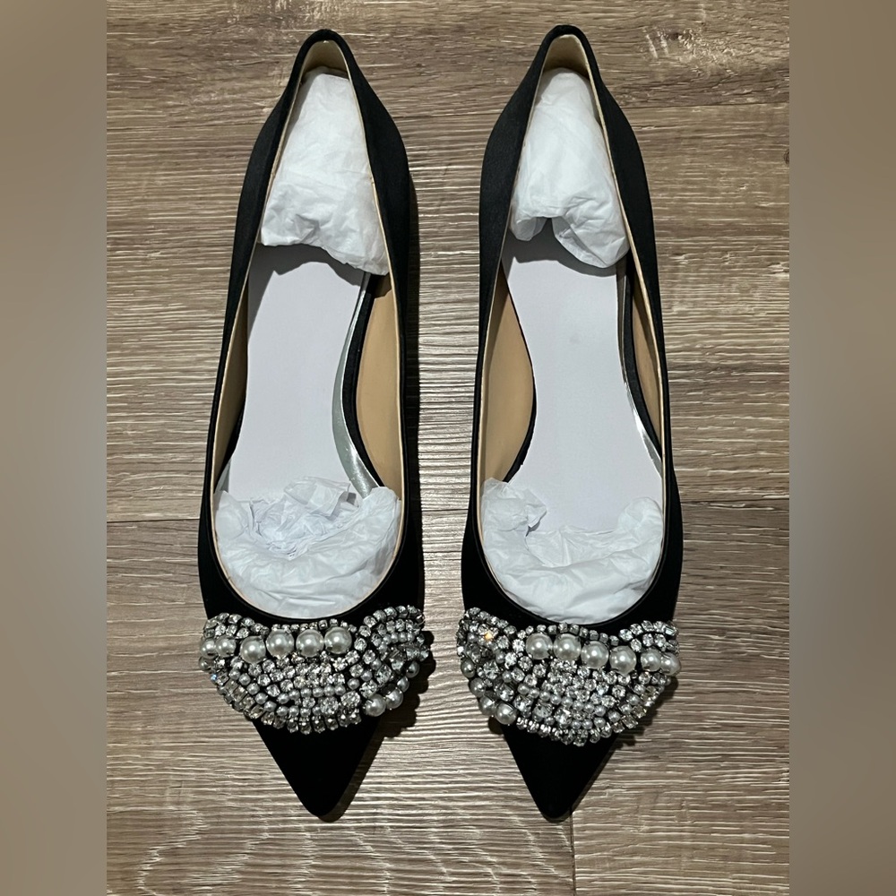 Badgley Mischka Black Octavia Pointed Toe Embellished Flats